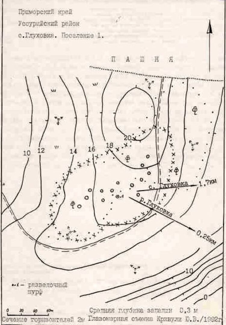 Глуховка-1. Поселение, Приморский край, Уссурийский район, село Глуховка, в  1,7 км к западу от села, в 700 м к юго-западу о